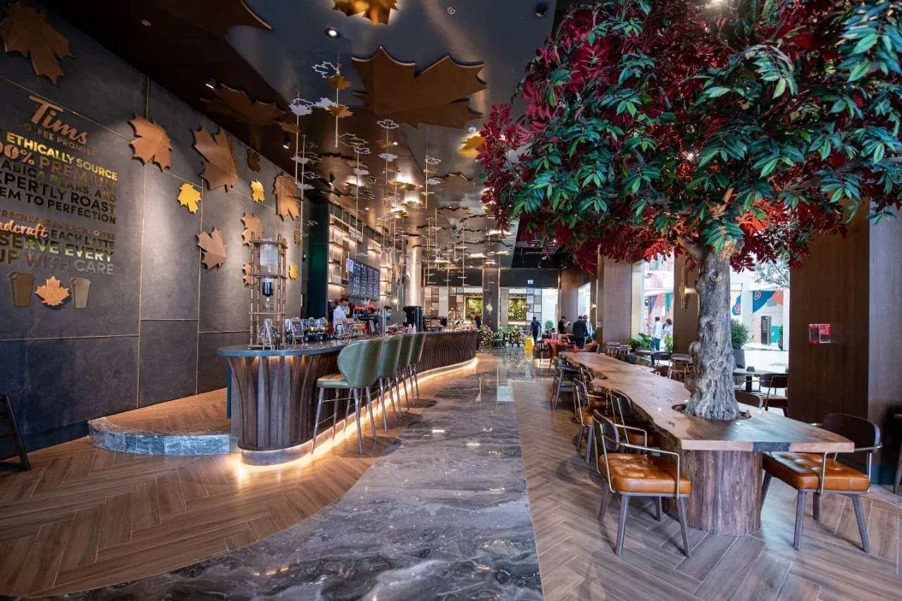 Tim Hortons — Restaurant interior by Rectangle Interiors, Flagship Store, Dubai Hills Mall, Dubai