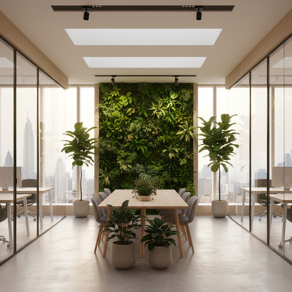Minimalist Office interior design - Biophilic Elements and Natural Light